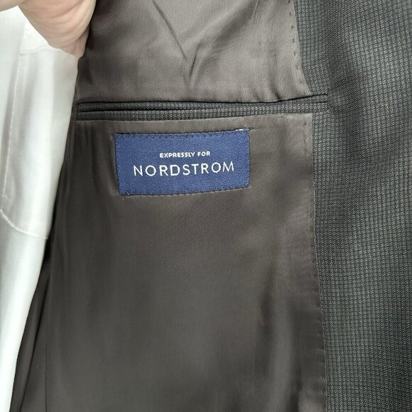 jacket blazer sport coat three button wool micro check brown long 44L - Picture 1 of 10